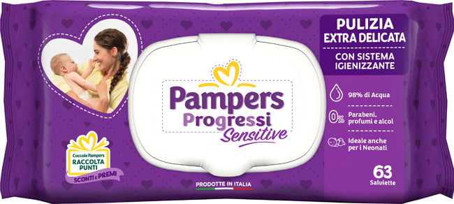 PAMPERS PROGRESSI SALVIETTE SENSITIVE ALOE RICARICA 63 PEZZI - Farmacia Murachelli Di Putelli dr. Giovanni