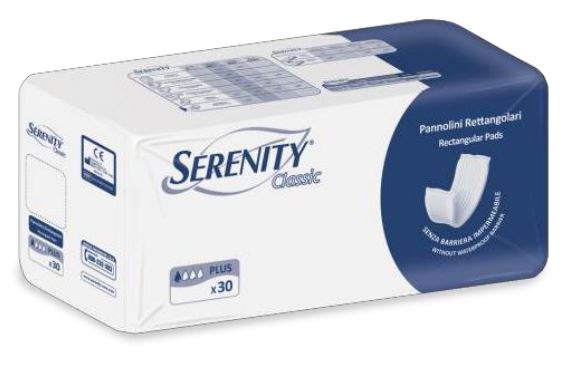 PANNOLONE PER INCONTINENZA RETTANGOLARE SENZA BARRIERA IMPERMEABILE SERENITY CLASSIC 30 PEZZI - Farmacia Murachelli Di Putelli dr. Giovanni