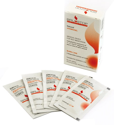 MEDICAZIONE SPECIALE ATTIVA PER USTIONI BRUSTOP CON IDROGEL A BASE NATURALE 5 BUSTE DA 3,5 ML - Farmacia Murachelli Di Putelli dr. Giovanni