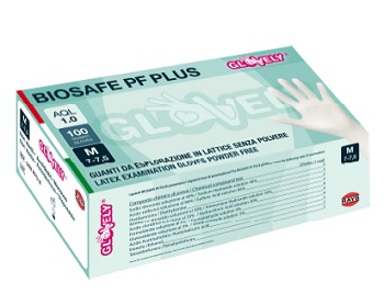 GUANTO IN LATTICE SENZA POLVERE AMBIDESTRO FORMA ANATOMICA COLSINO ELASTICO RINFORZATO ANTIARROTOLAMENTO BIOSAFE PF PLUS BIANCO MISURA MEDIUM 100 PEZZI - Farmacia Murachelli Di Putelli dr. Giovanni