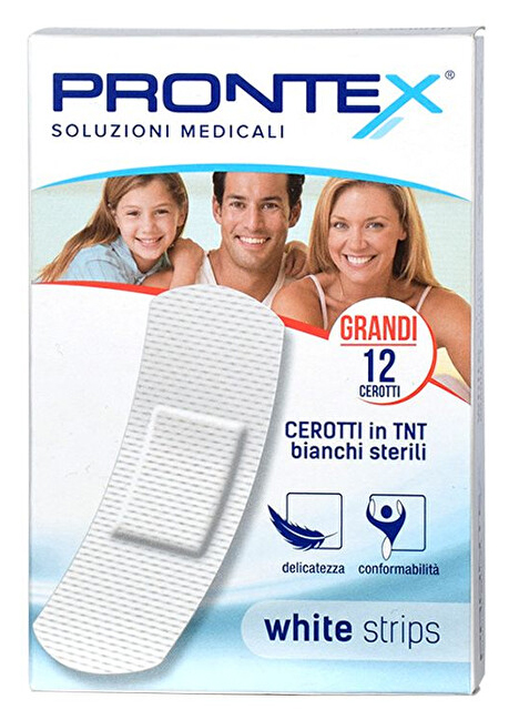 CEROTTO PRONTEX WHITE STRIPS IN TESSUTO NON TESSUTO BIANCO STERILE SCATOLA 12 CEROTTI GRANDI - Farmacia Murachelli Di Putelli dr. Giovanni