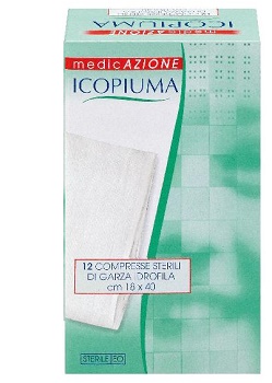 ICOPIUMA GARZA COMPRESSA IDROFILA IN COTONE PIEGATA STERILE SENZA FILO DI BARIO TITOLO 12/8 MISURA 18X40 CM IN BUSTA SINGOLA 12 PEZZI - Farmacia Murachelli Di Putelli dr. Giovanni