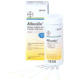 STRISCIA REATTIVA ALBUSTIX PER RICERCA DELLE PROTEINE NELLE URINE 50 PEZZI CODICE ARTICOLO 2872C - Farmacia Murachelli Di Putelli dr. Giovanni