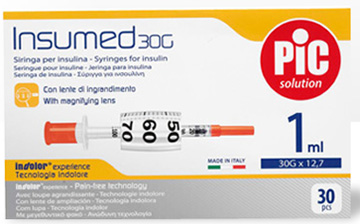 SIRINGA INSULINA PIC INSUMED 1 ML 100 UI AGO GAUGE 30 12,7 MM SENZA SPAZIO MORTO 30 PEZZI - Farmacia Murachelli Di Putelli dr. Giovanni