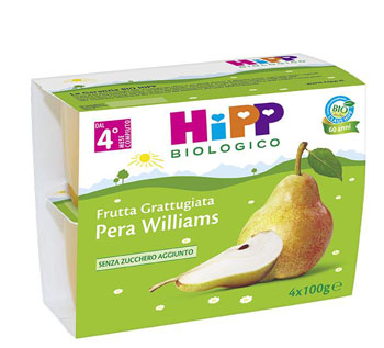 HIPP BIO HIPP BIO FRUTTA GRATTUGGIATA PERA WILLIAMS 4X100 G - Farmacia Murachelli Di Putelli dr. Giovanni