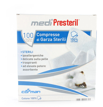 GARZA COMPRESSA MEDIPRESTERIL FU STERILE MONOUSO 10X10CM 100PEZZI - Farmacia Murachelli Di Putelli dr. Giovanni