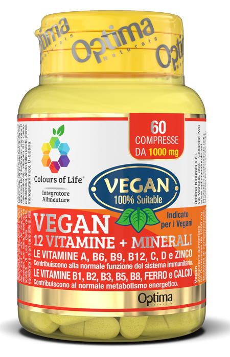 COLOURS OF LIFE VEGAN 12 VITAMINE + 3 MINERALI 60 COMPRESSE - Farmacia Murachelli Di Putelli dr. Giovanni