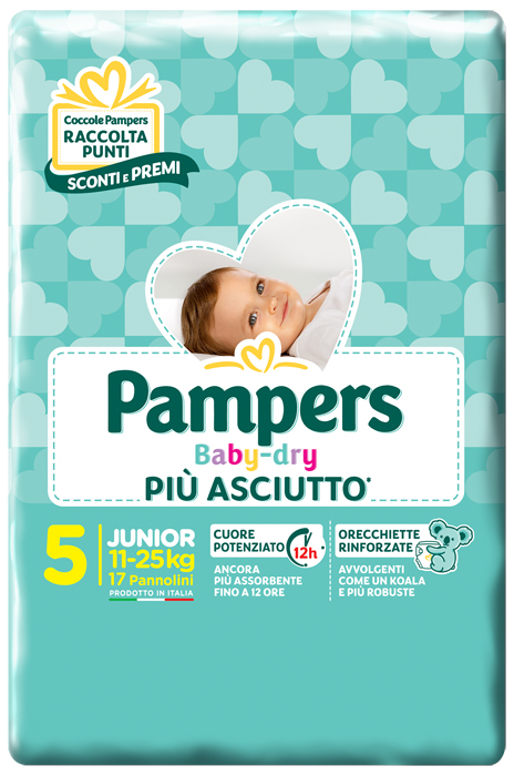 PANNOLINI PER BAMBINI PAMPERS BABY DRY DOWNCOUNT NO FLASH JUNIOR 17 PEZZI - Farmacia Murachelli Di Putelli dr. Giovanni