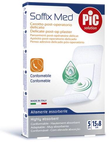 CEROTTO PIC SOFFIX MED IN TNT CON TAMPONE CENTRALE ASSORBENTE STERILE MONOUSO 15X8 CM ANTIBATTERICO 5 PEZZI - Farmacia Murachelli Di Putelli dr. Giovanni