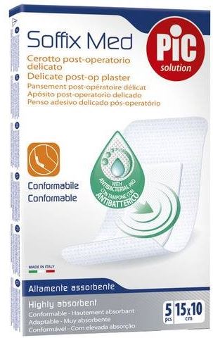 CEROTTO PIC SOFFIX MED IN TNT CON TAMPONE CENTRALE ASSORBENTE STERILE MONOUSO 10X15 CM ANTIBATTERICO 5 PEZZI - Farmacia Murachelli Di Putelli dr. Giovanni