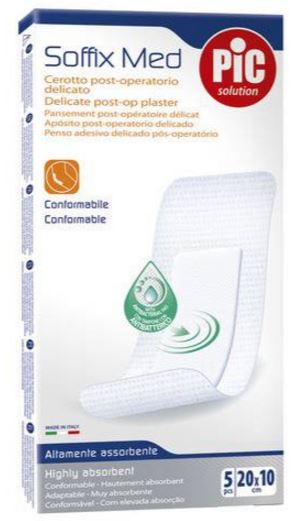 CEROTTO PIC SOFFIX MED IN TNT CON TAMPONE CENTRALE ASSORBENTE STERILE MONOUSO 10X20 CM ANTIBATTERICO 5 PEZZI - Farmacia Murachelli Di Putelli dr. Giovanni