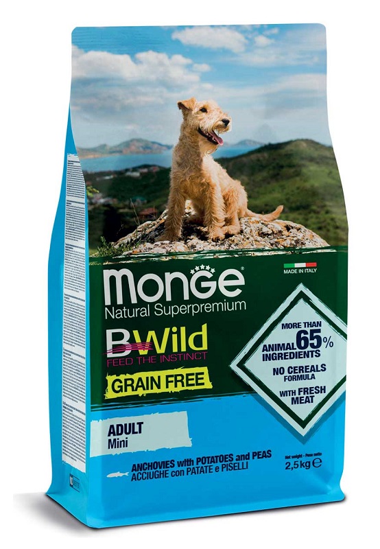 MONGE GRAIN FREE NATURAL SUPERPREMIUM SECCO CANE MINI ACCIUGHE PATATE PISELLI (DAL 15/12) 2,5 KG - Farmacia Murachelli Di Putelli dr. Giovanni