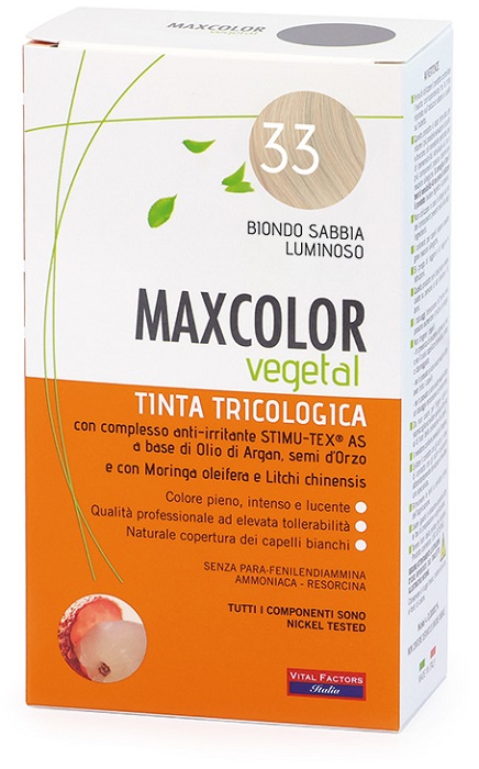 MAXCOLOR VEGETAL TINTA TRICOLOGICA 33 BIONDO SABBIA LUMINOSO 140 ML - Farmacia Murachelli Di Putelli dr. Giovanni