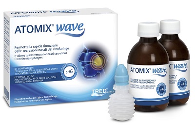 ATOMIX WAVE DISPOSITIVO PER IGIENE RINOFARINGEA ATOMIX SOLUZIONE SALINA 250 ML 2 PEZZI + TERMINALE NASALE + EROGATORE A SOFFIETTO - Farmacia Murachelli Di Putelli dr. Giovanni