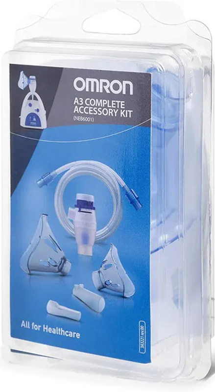 OMRON A3 COMPLETE KIT RICAMBIO AMPOLLA REGOLABILE + TUBO + MASCHERINA PEDIATRICA + MASCHERINA ADULTI + FORCELLE NASALI + BOCCAGLIO - Farmacia Murachelli Di Putelli dr. Giovanni