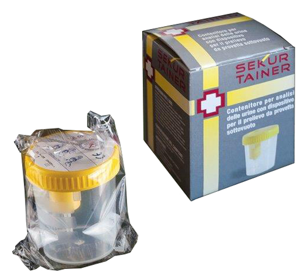 CONTENITORE PER URINA SEKUR TRAINER CON TAPPO A VITE E SONDA PER PRELIEVO DA PROVETTA SOTTOVUOTO 120ML - Farmacia Murachelli Di Putelli dr. Giovanni