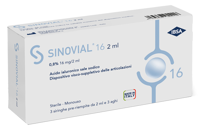 SIRINGA INTRA-ARTICOLARE SINOVIAL 16 ACIDO IALURONICO SALE SODICO 0,8% 16MG/2ML 3 SIRINGHE X 2ML + 3 AGHI - Farmacia Murachelli Di Putelli dr. Giovanni