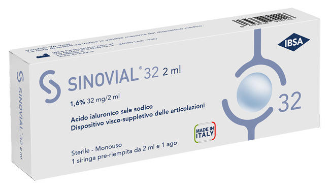 SIRINGA INTRA-ARTICOLARE SINOVIAL 32 ACIDO IALURONICO SALE SODICO 1,6% 32MG/2ML 2ML + AGO 21 GAUGE - Farmacia Murachelli Di Putelli dr. Giovanni