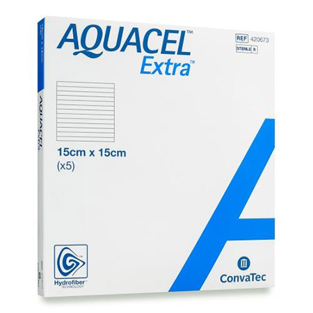 MEDICAZIONE IN TECNOLOGIA HYDROFIBER IN CARBOSSIMETILCELLULOSA SODICA E CELLULOSA RIGENERATA AQUACEL EXTRA 15X15 CM 5 PEZZI - Farmacia Murachelli Di Putelli dr. Giovanni