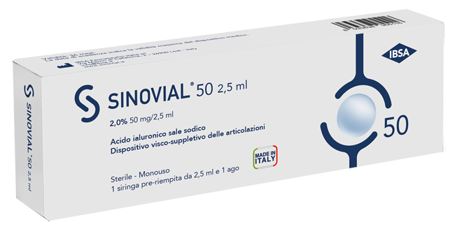 SIRINGA INTRA-ARTICOLARE SINOVIAL 50 ACIDO IALURONICO SALE SODICO 2% 50MG/2,5ML 2,5ML + AGO 21 GAUGE - Farmacia Murachelli Di Putelli dr. Giovanni