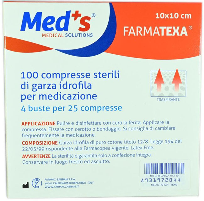GARZA COMPRESSA IDROFILA MEDS FARMATEXA 2/8 10X10CM 100 PEZZI - Farmacia Murachelli Di Putelli dr. Giovanni