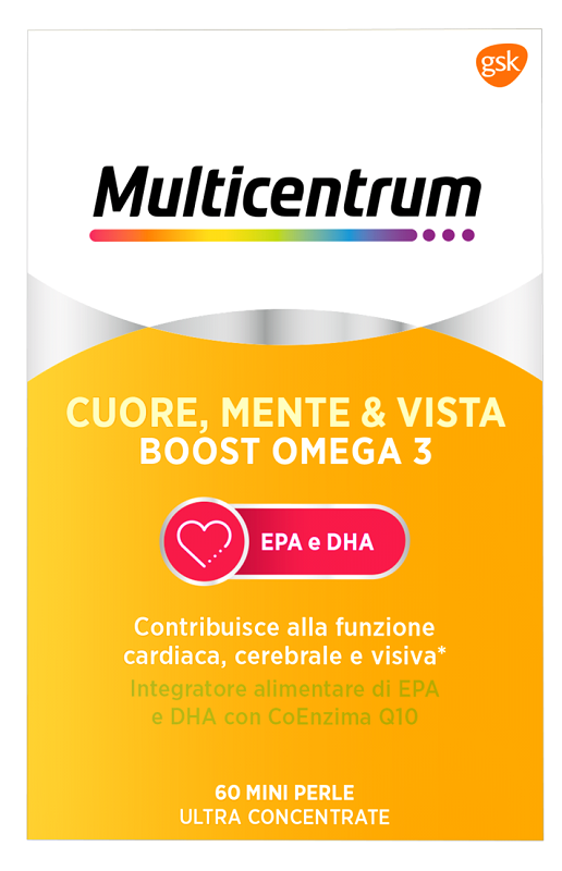 MULTICENTRUM CUORE MENTE E VISTA BOOST OMEGA 3 60 MINI PERLE - Farmacia Murachelli Di Putelli dr. Giovanni