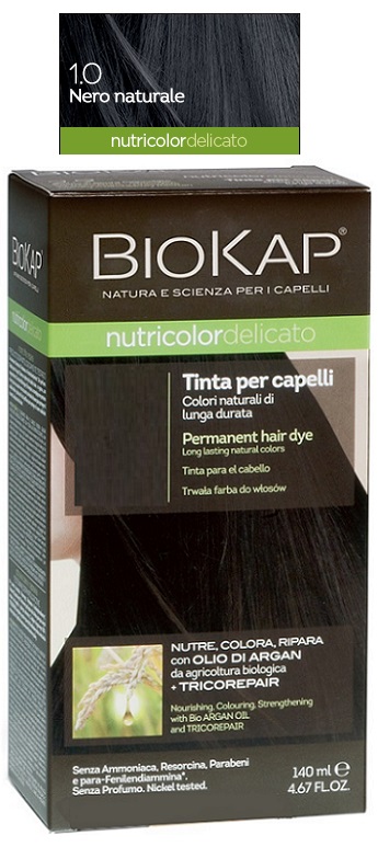 BIOKAP NUTRICOLOR DELICATO 1,0 NERO NATURALE TINTA TUBO + FLACONE - Farmacia Murachelli Di Putelli dr. Giovanni