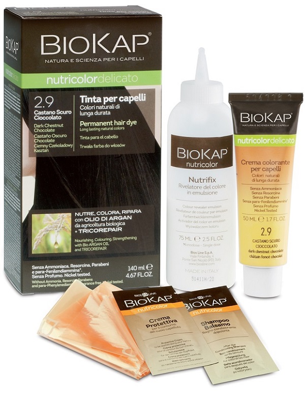 BIOKAP NUTRICOLOR DELICATO 2,9 CASTANO SCURO CIOCCOLATO TINTA TUBO + FLACONE - Farmacia Murachelli Di Putelli dr. Giovanni