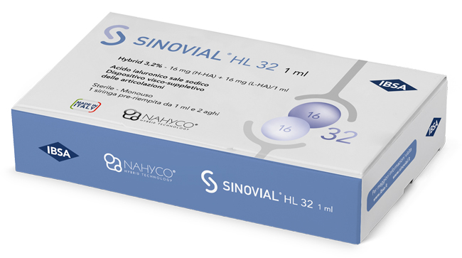 SIRINGA INTRA-ARTICOLARE SINOVIAL HL 32 ACIDO IALURONICO SALE SODICO 16MG H-HA + 16MG H-LA/1ML + AGO 22 GAUGE + AGO 29 GAUGE - Farmacia Murachelli Di Putelli dr. Giovanni