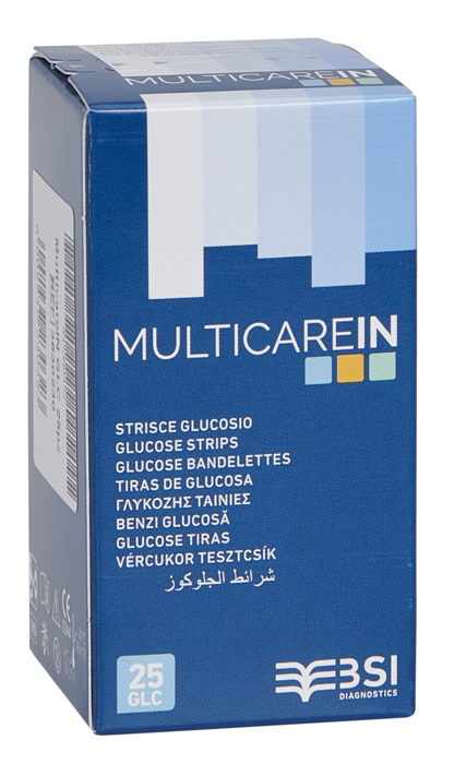 STRISCE MISURAZIONE GLICEMIA MULTICARE IN GLUCOSIO ELETTRODO 25 PEZZI - Farmacia Murachelli Di Putelli dr. Giovanni