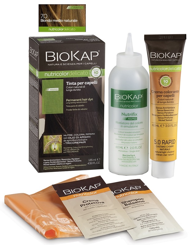 BIOS LINE  BIOKAP NUTRICOLOR DELICATO RAPID TINTA 7,0 BIONDO MEDIO NATURALE 135 ML - Farmacia Murachelli Di Putelli dr. Giovanni
