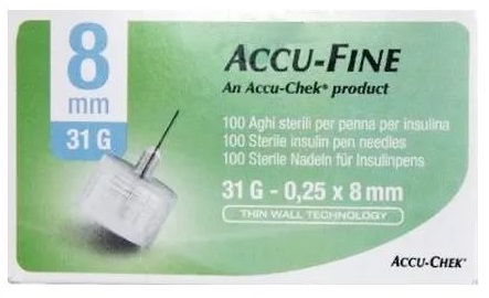 AGO PER PENNA DA INSULINA ACCU-FINE PEN NEEDLE ACCU-CHEK GAUGE 31 X 8MM 100 PEZZI - Farmacia Murachelli Di Putelli dr. Giovanni