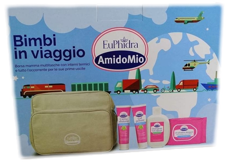 EUPHIDRA AMIDOMIO BORSA BIMBI VIAGGIO GEL POLVERE 50 ML + DETERGENTE NON SAPONE 200 ML + CREMA IDRATANTE 50 ML + SALVIETTINE 20 PEZZI - Farmacia Murachelli Di Putelli dr. Giovanni