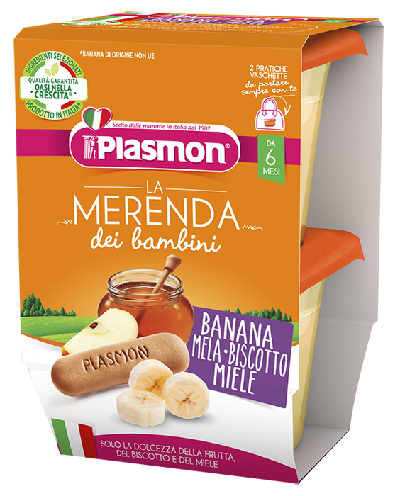 PLASMON LA MERENDA DEI BAMBINI MERENDE BANANA MELA BISCOTTO MIELE ASETTICO 2 X 120 G - Farmacia Murachelli Di Putelli dr. Giovanni