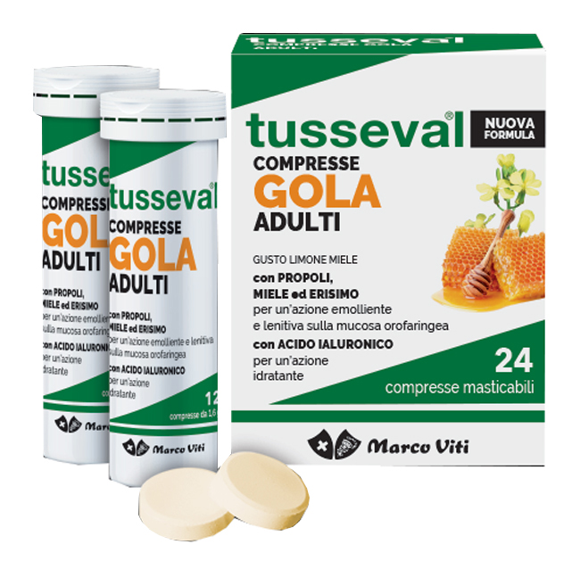 TUSSEVAL GOLA ADULTI 24 COMPRESSE MASTICABILI LIMONE E MIELE - Farmacia Murachelli Di Putelli dr. Giovanni