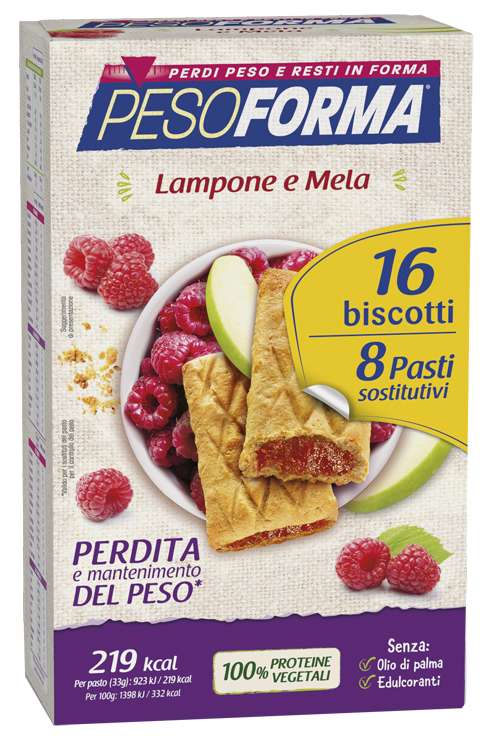 PESOFORMA BISCOTTI LAMPONE E MELA 16 BISCOTTI X 33G 8 PASTI SOSTITUTIVI - Farmacia Murachelli Di Putelli dr. Giovanni