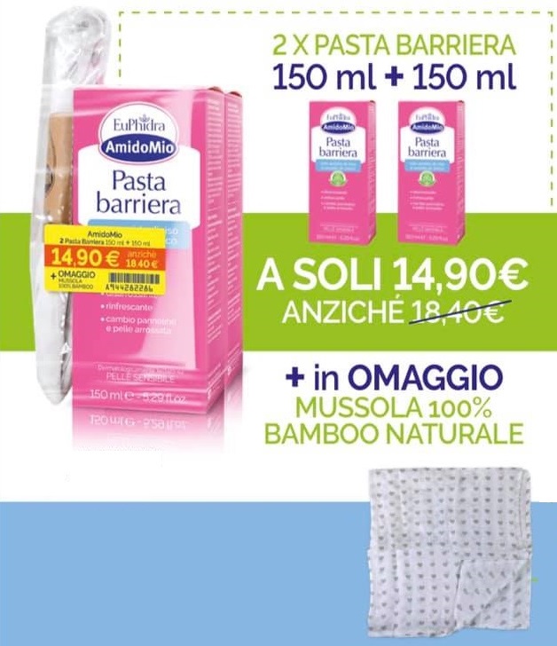 EUPHIDRA AMIDOMIO PASTA BARRIERA 2X150 ML + MUSSOLA GADGET - Farmacia Murachelli Di Putelli dr. Giovanni