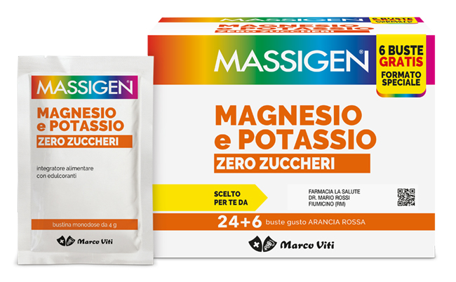 MASSIGEN MAGNESIO POTASSIO ZERO ZUCCHERO 24 BUSTINE + 6 BUSTINE - Farmacia Murachelli Di Putelli dr. Giovanni