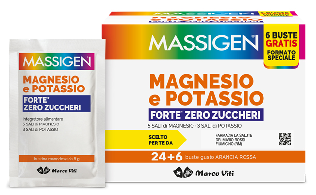 MASSIGEN MAGNESIO POTASSIO FORTE ZERO ZUCCHERO 24 BUSTINE + 6 BUSTINE - Farmacia Murachelli Di Putelli dr. Giovanni