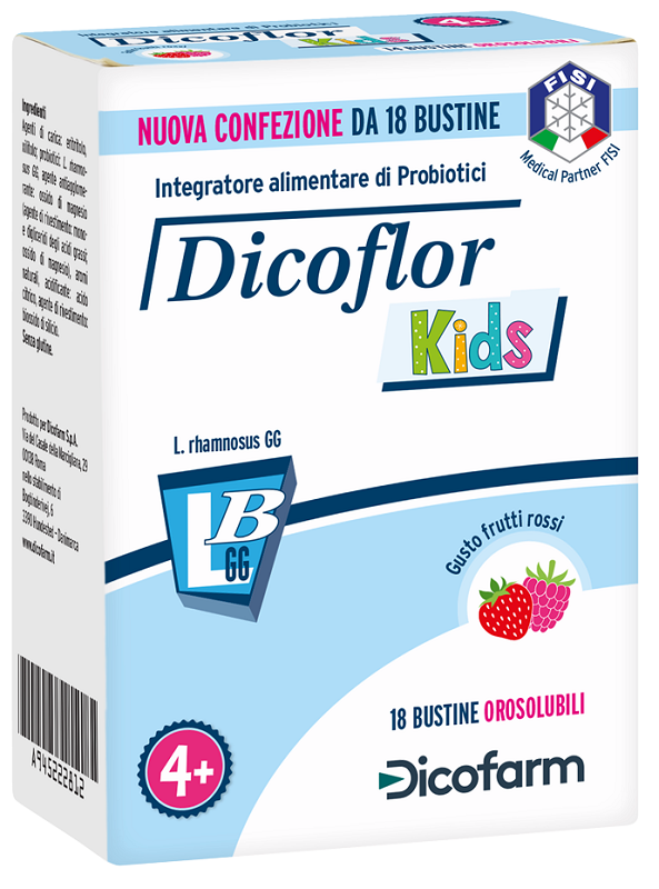 DICOFLOR KIDS 18 BUSTINE OROSOLUBILI GUSTO FRUTTI ROSSI - Farmacia Murachelli Di Putelli dr. Giovanni