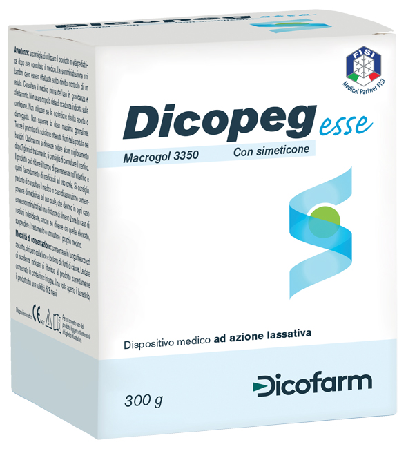 POLIMERO INERTE IDROSOLUBILE MACROGOL 3350 DICOPEG ESSE CON SIMETICONE PER TRATTAMENTO STIPSI POLVERE 300 G - Farmacia Murachelli Di Putelli dr. Giovanni