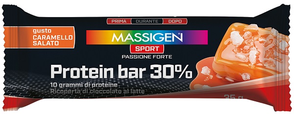 MASSIGEN SPORT PROTEIN BARRETTA 30% CARAMELLO SALATO 50 G - Farmacia Murachelli Di Putelli dr. Giovanni