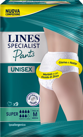 LINES SPECIALIST PANTS SUPER M X 9 PANNOLONE MUTANDINA INDOSSABILE COME NORMALE BIANCHERIA TIPO PULL-ON - Farmacia Murachelli Di Putelli dr. Giovanni