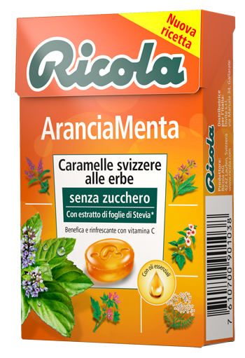 RICOLA ARANCIA MENTA SENZA ZUCCHERO 50 G - Farmacia Murachelli Di Putelli dr. Giovanni