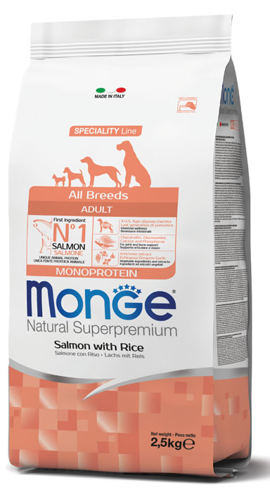 MONGE ALL BREEDS ADULT SALMONE & RISO 2500 G - Farmacia Murachelli Di Putelli dr. Giovanni