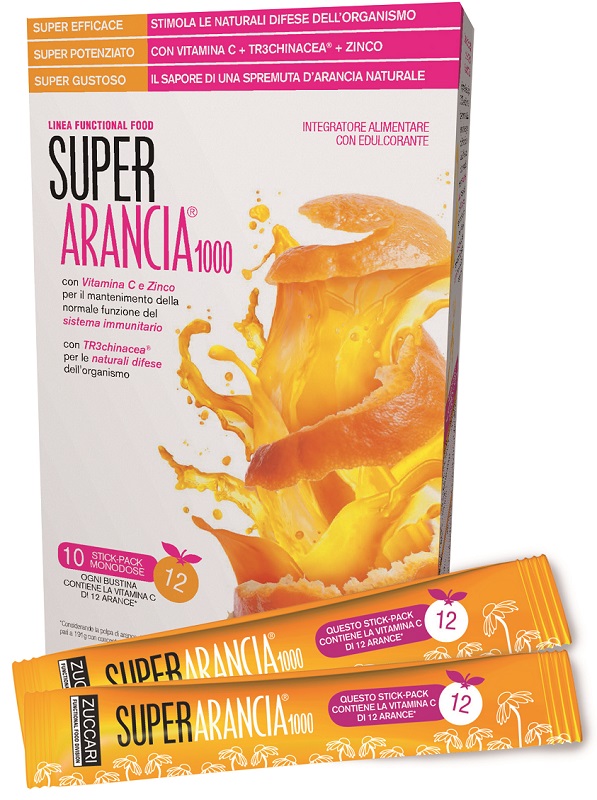 SUPER ARANCIA 1000 10 STICK PACK MONODOSE DA 3,7G INTEGRATORE ALIMENTARE CON EDULCORANTE - Farmacia Murachelli Di Putelli dr. Giovanni