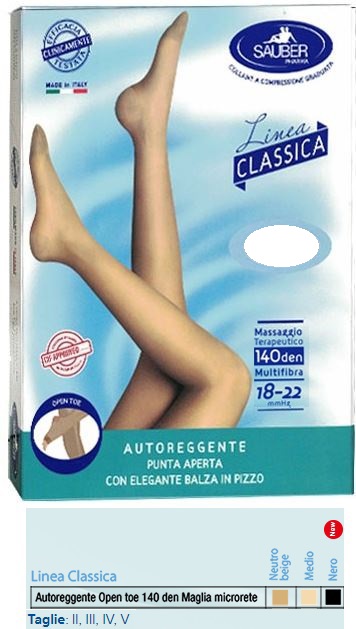 SAUBER AUTOREGGENTE OPEN TOE MAGLIA MICRORETE 140 DEN COLORE NEUTRO BEIGE TAGLIA 5 LINEA CLASSICA - Farmacia Murachelli Di Putelli dr. Giovanni