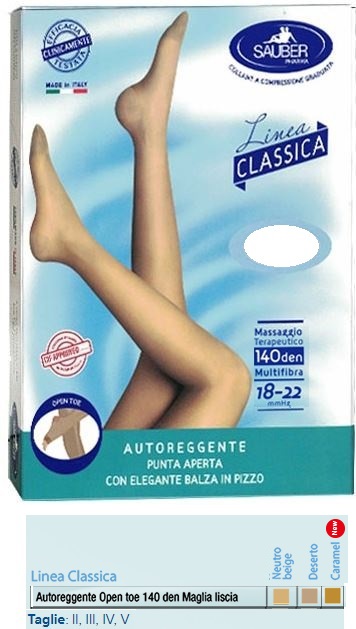 SAUBER AUTOREGGENTE OPEN TOE MAGLIA LISCIA 140 DEN COLORE NEUTRO BEIGE TAGLIA 3 LINEA CLASSICA - Farmacia Murachelli Di Putelli dr. Giovanni