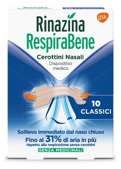 RINAZINA RESPIRABENE CEROTTI NASALI CLASSICI CARTON 10 PEZZI - Farmacia Murachelli Di Putelli dr. Giovanni
