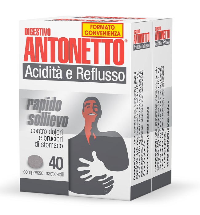 DIGESTIVO ANTONETTO ACIDITA' E REFLUSSO 80 COMPRESSE MASTICABILI 2 ASTUCCI DA 40 COMPRESSE - Farmacia Murachelli Di Putelli dr. Giovanni